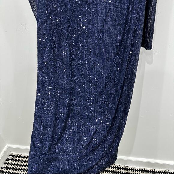 NWT Leena Mac Duggal 42020 High Neckline Long Sleeve Sequin Midi Dress. - Picture 5 of 9